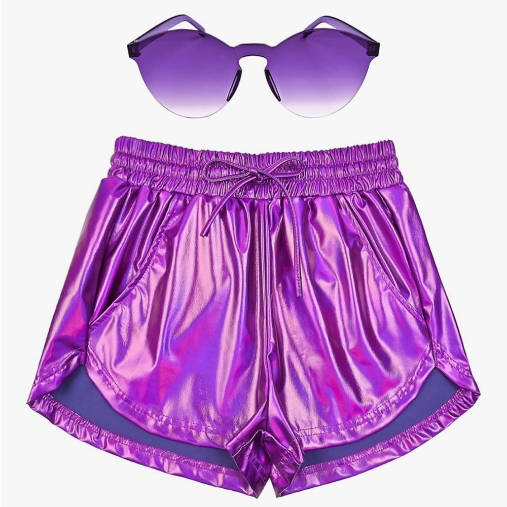 Purple Metallic Shorts and Sunglasses Set